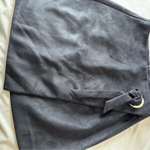 LOFT Black Faux Suede Wrap Skirt with Ring Accent